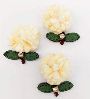 Beige and Green Floral Applique with Rhinestone, Flower Motifs x 2